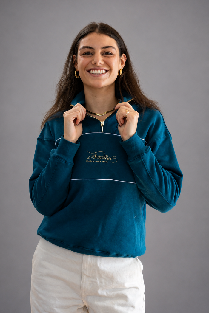 Riviera Rib Neck (Piped) Quarter-Zip in Teal