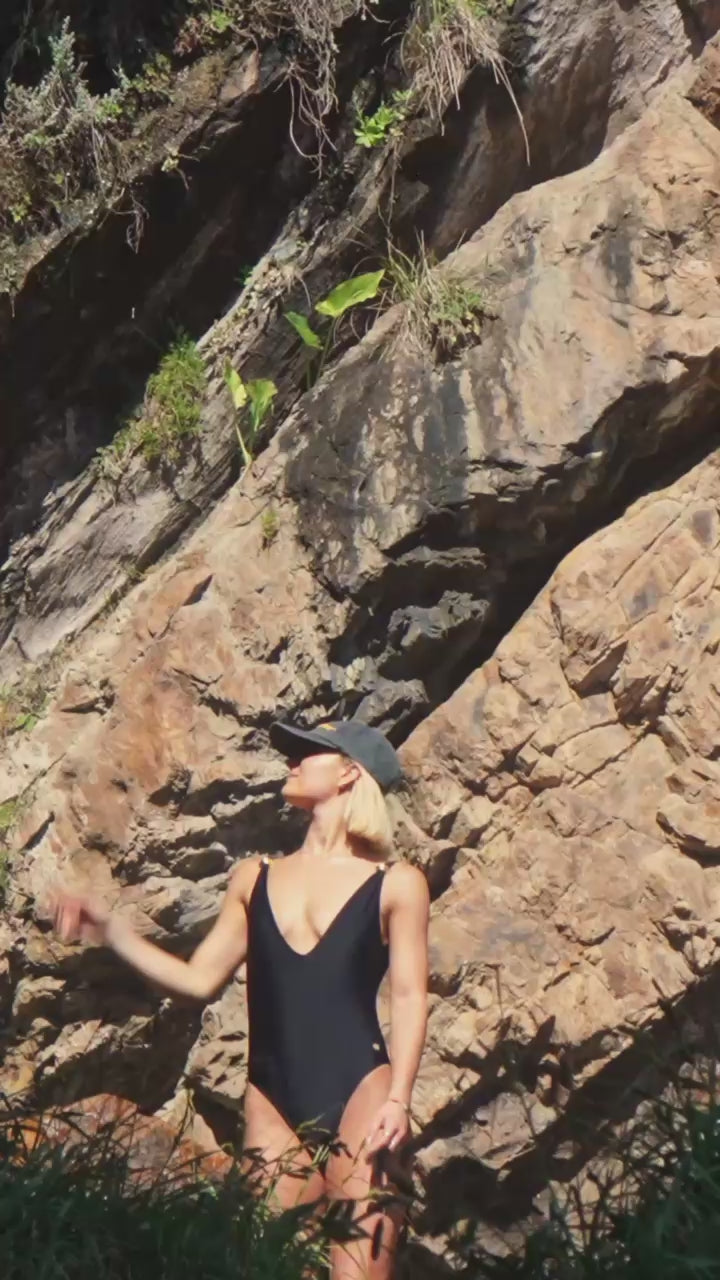 Deep-V Low Back One Piece in Black