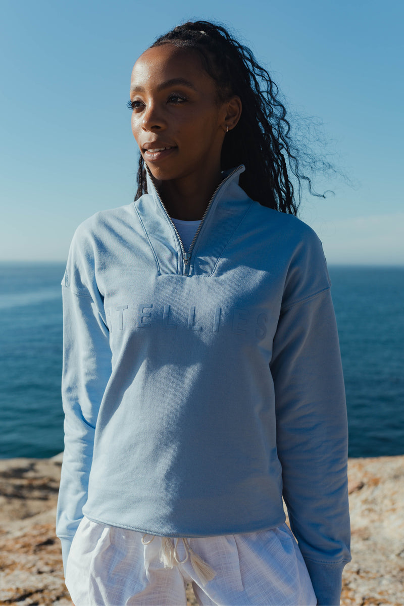 Rib-Neck Quarter-Zip Periwinkle