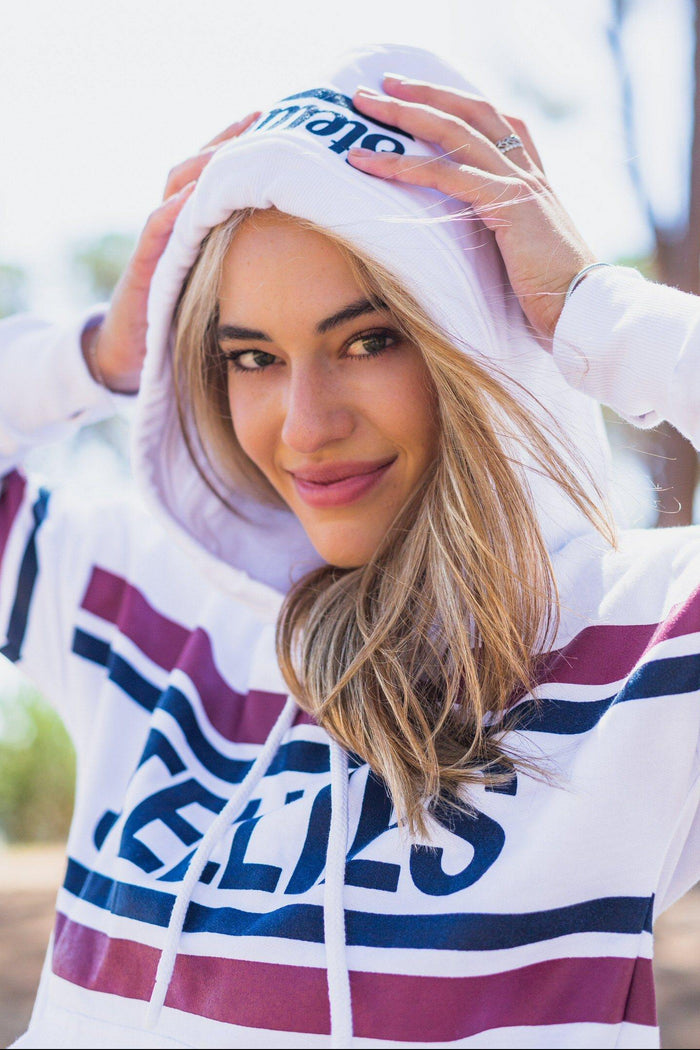 The Striped Fleece Hoodie In White - Stellies Authentic Clothing