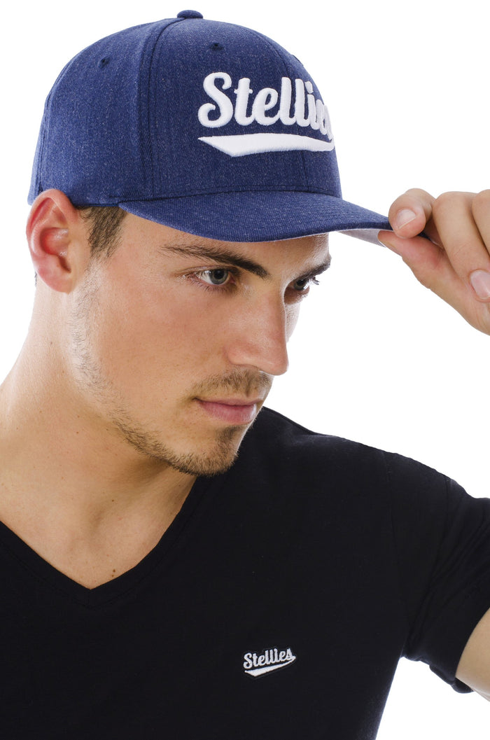 Curved Peak Snapback Cap in Navy