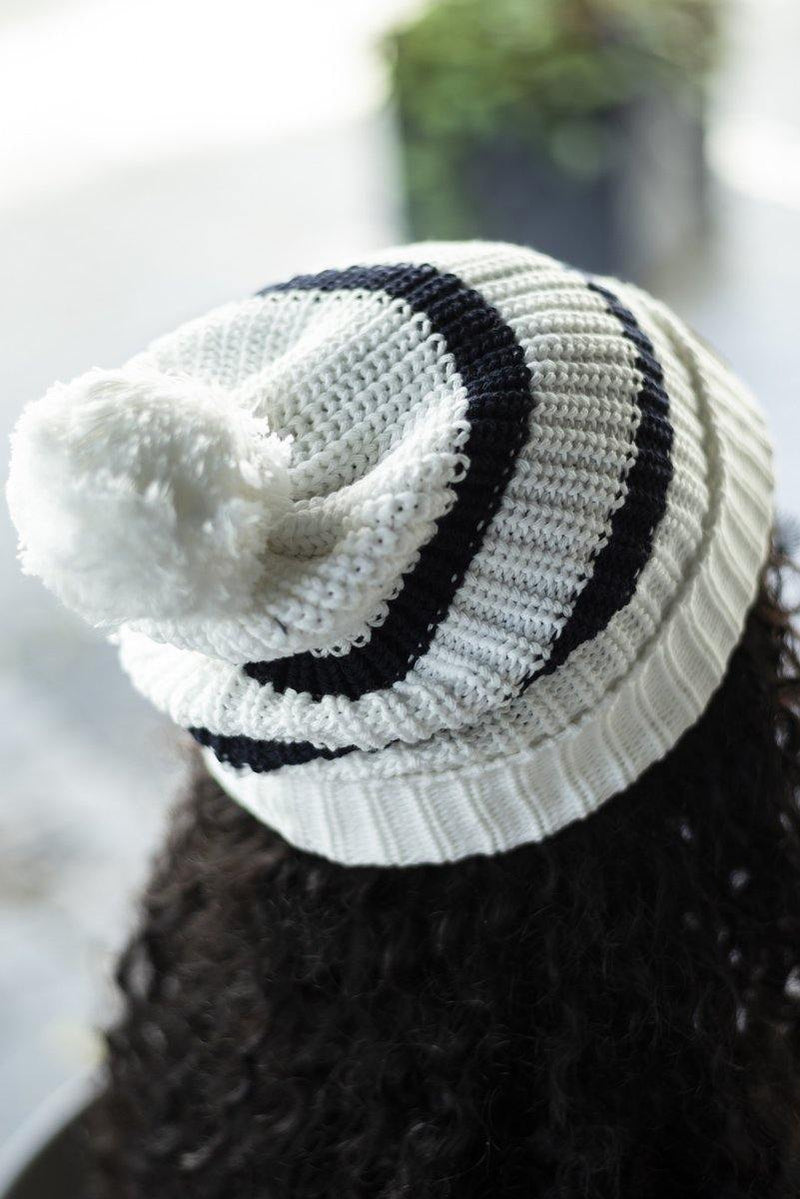 Cream & Navy Striped Beanie - Stellies Authentic Clothing